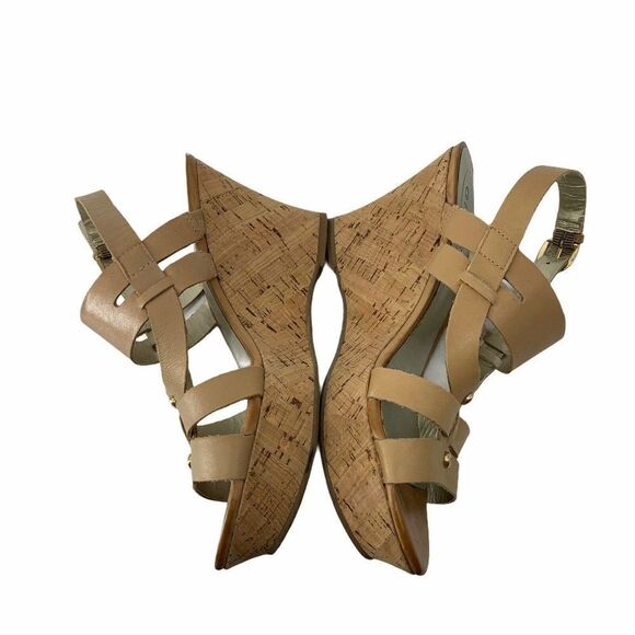 Guess Cork Wedge Heels Tan Open Toe 8.5 Leather - Picture 7 of 11